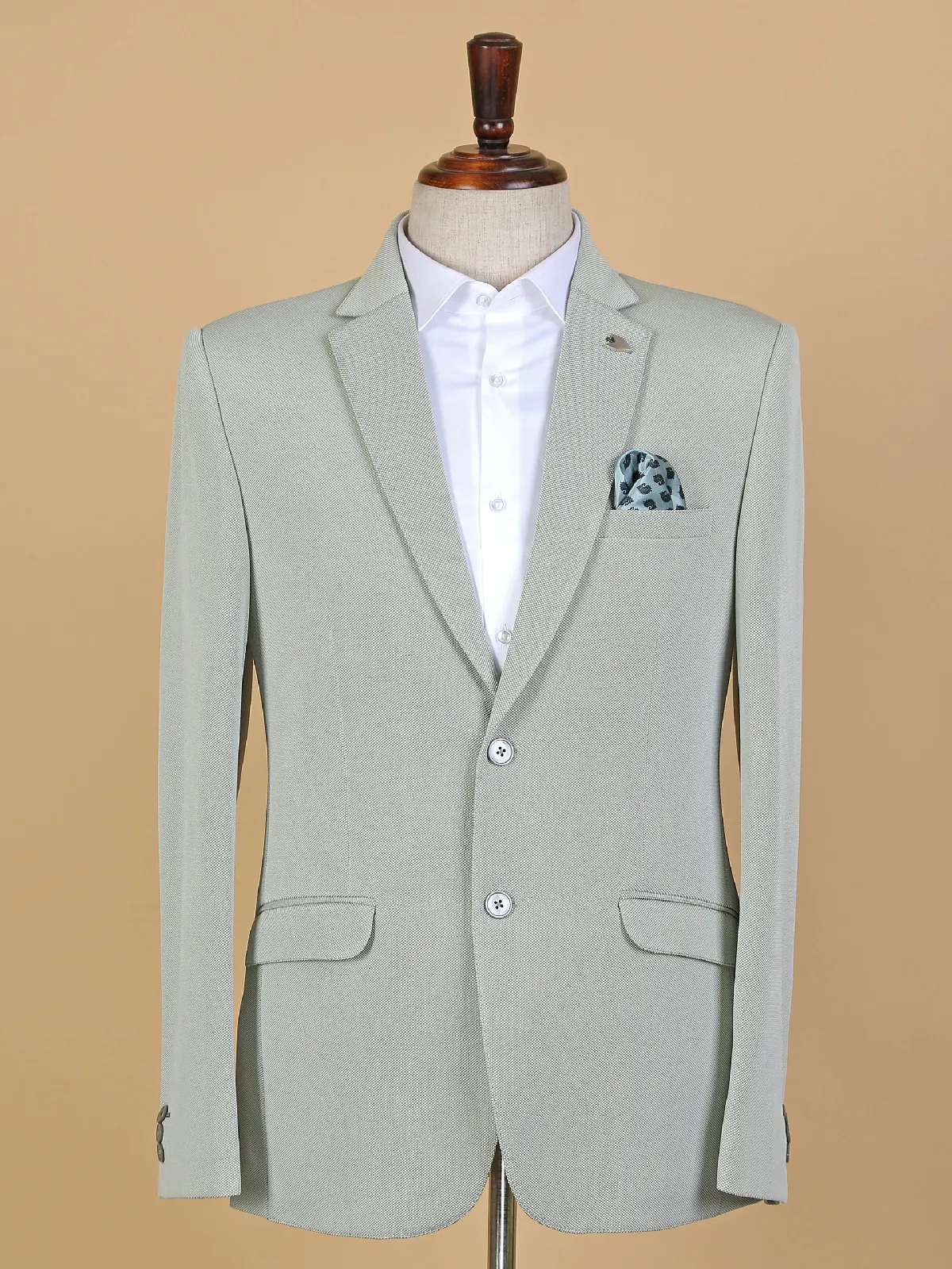 Sage green textured terry rayon blazer