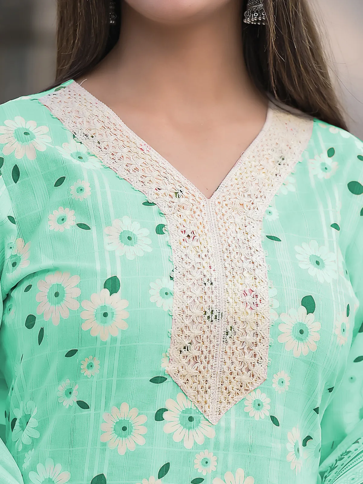 Sea green cotton printed kurti with palazzo