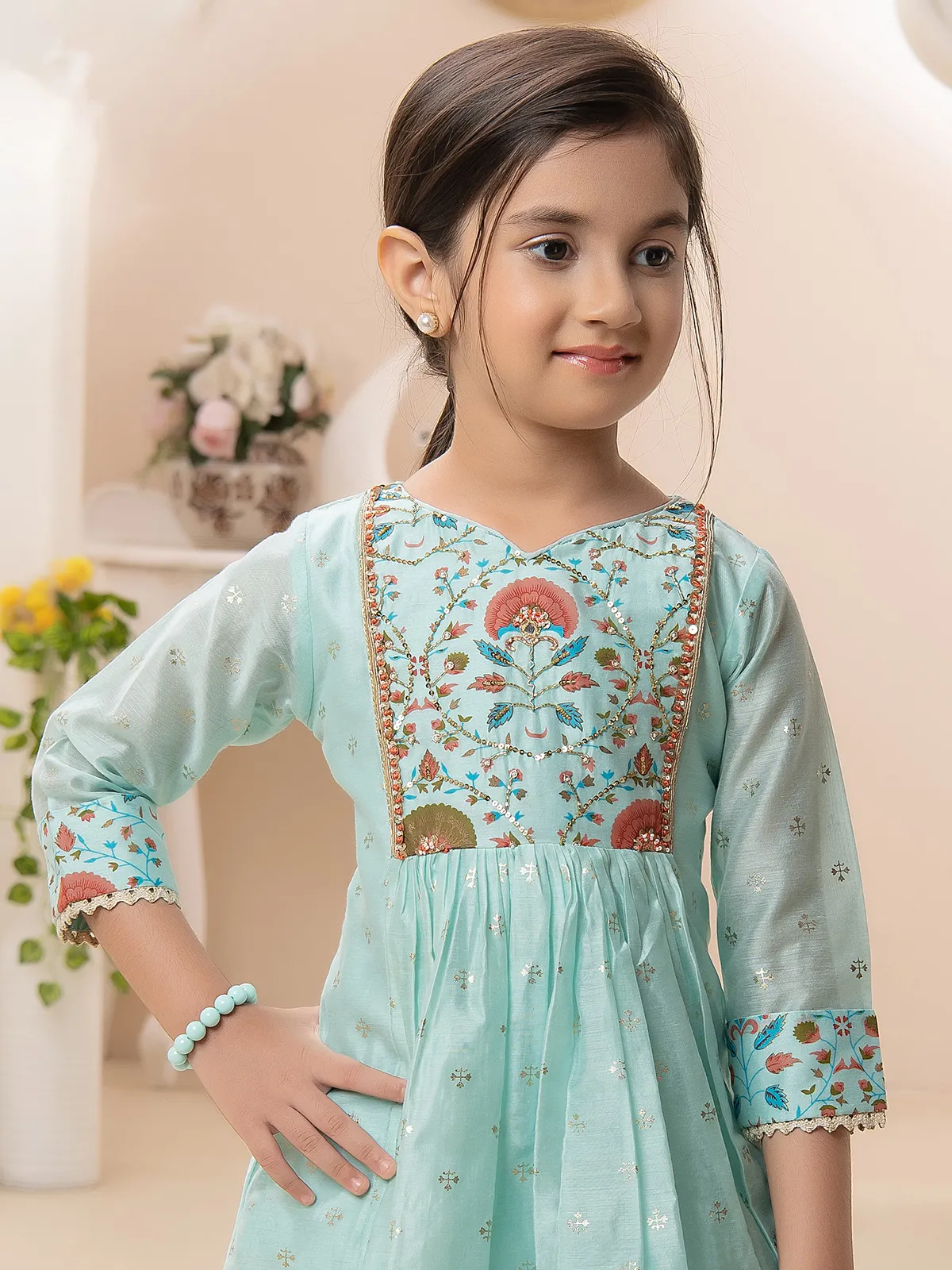 Sea blue cotton silk sharara suit for festive