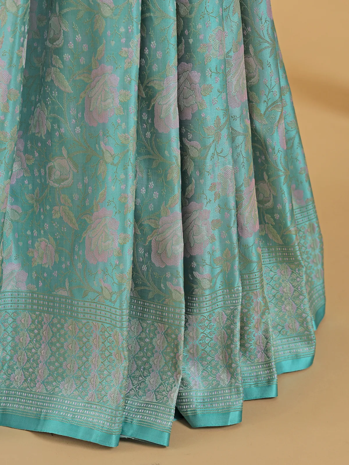 Sea green floral weaving saree