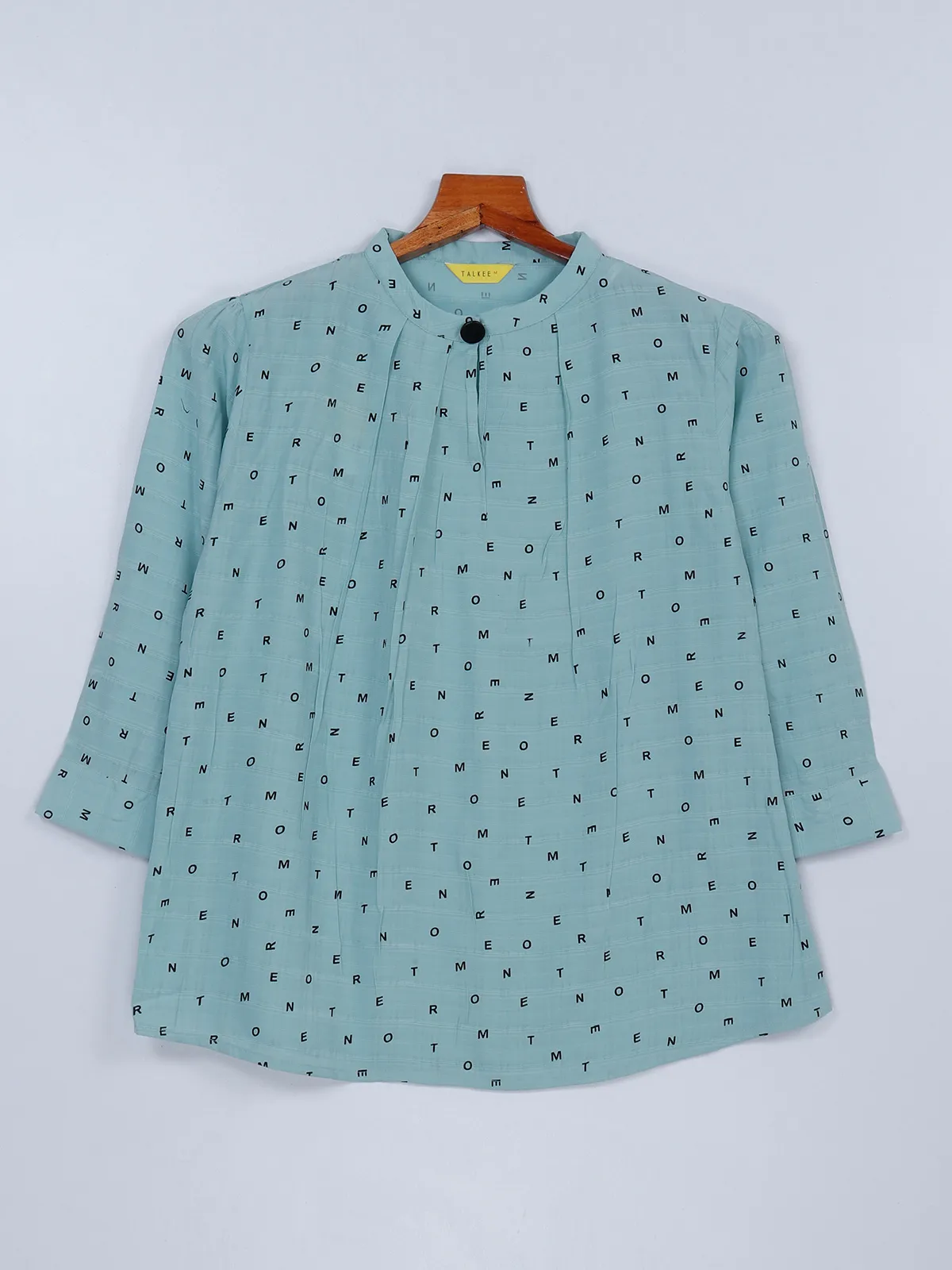 Sea green printed top in georgette