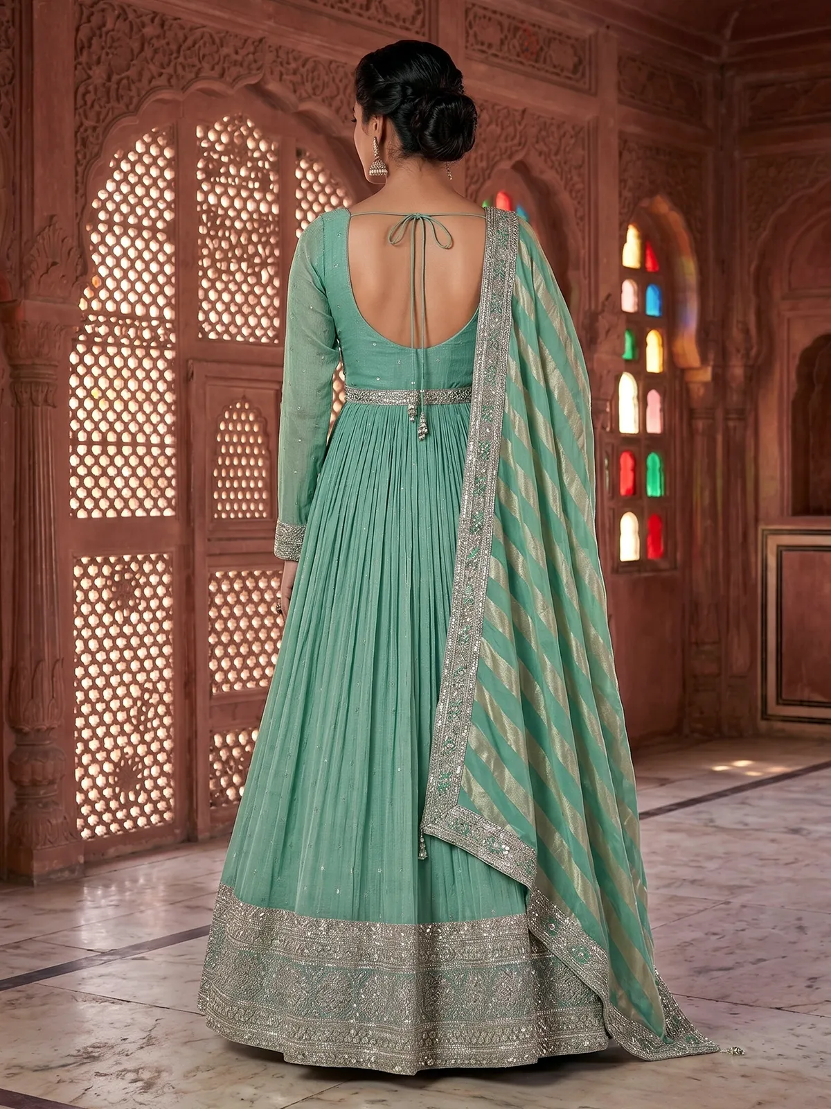 sea green anarkali dress Pretty Sea Green Art Silk Zari Embroidered Festive Anarkali Gown