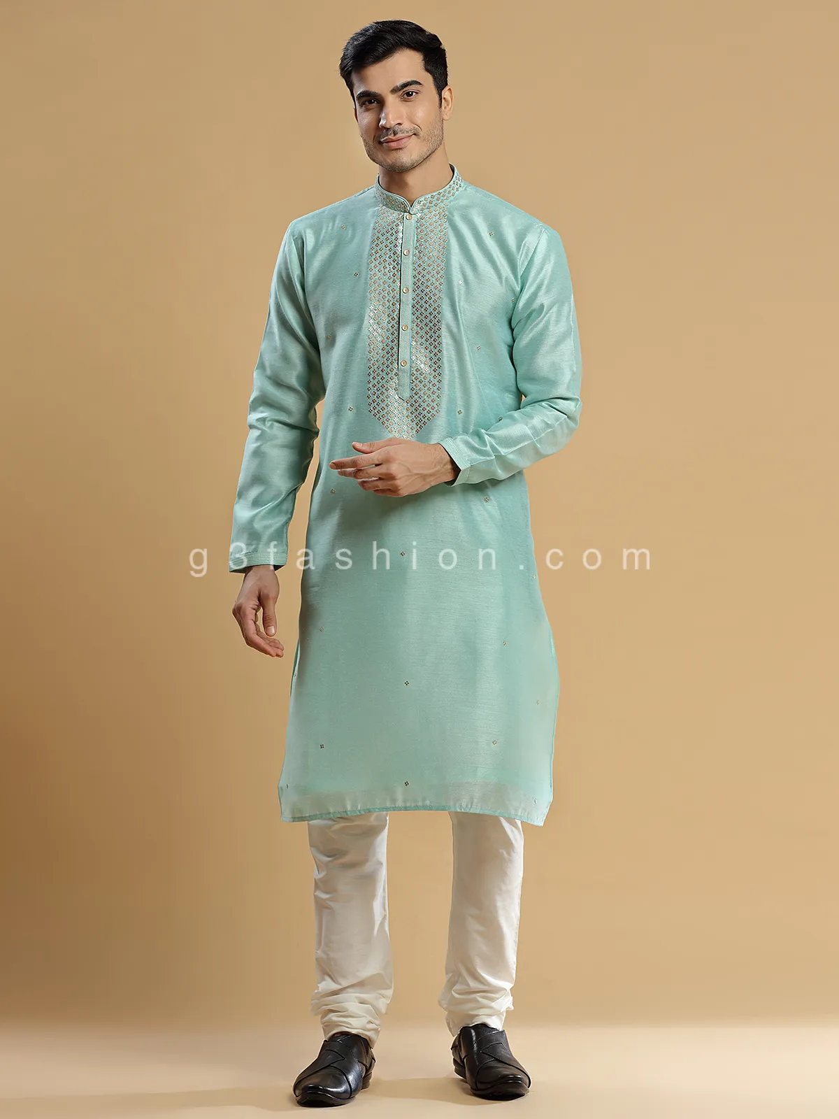 Sea green silk  Men Kurta pajama for festive look