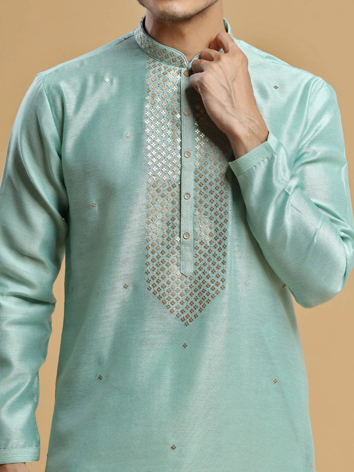 Sea green silk  Men Kurta pajama for festive look