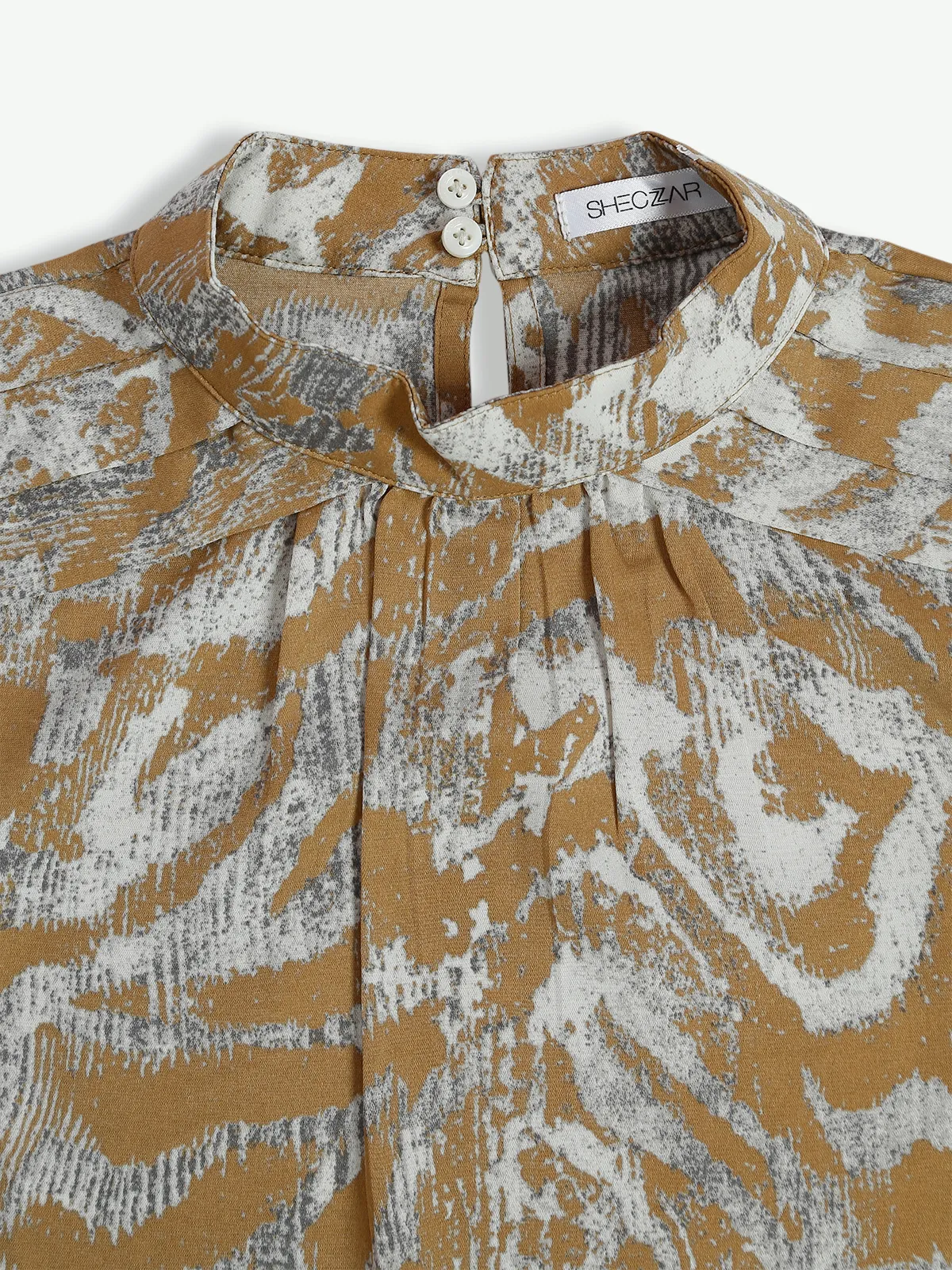 Khaki printed cotton casual top
