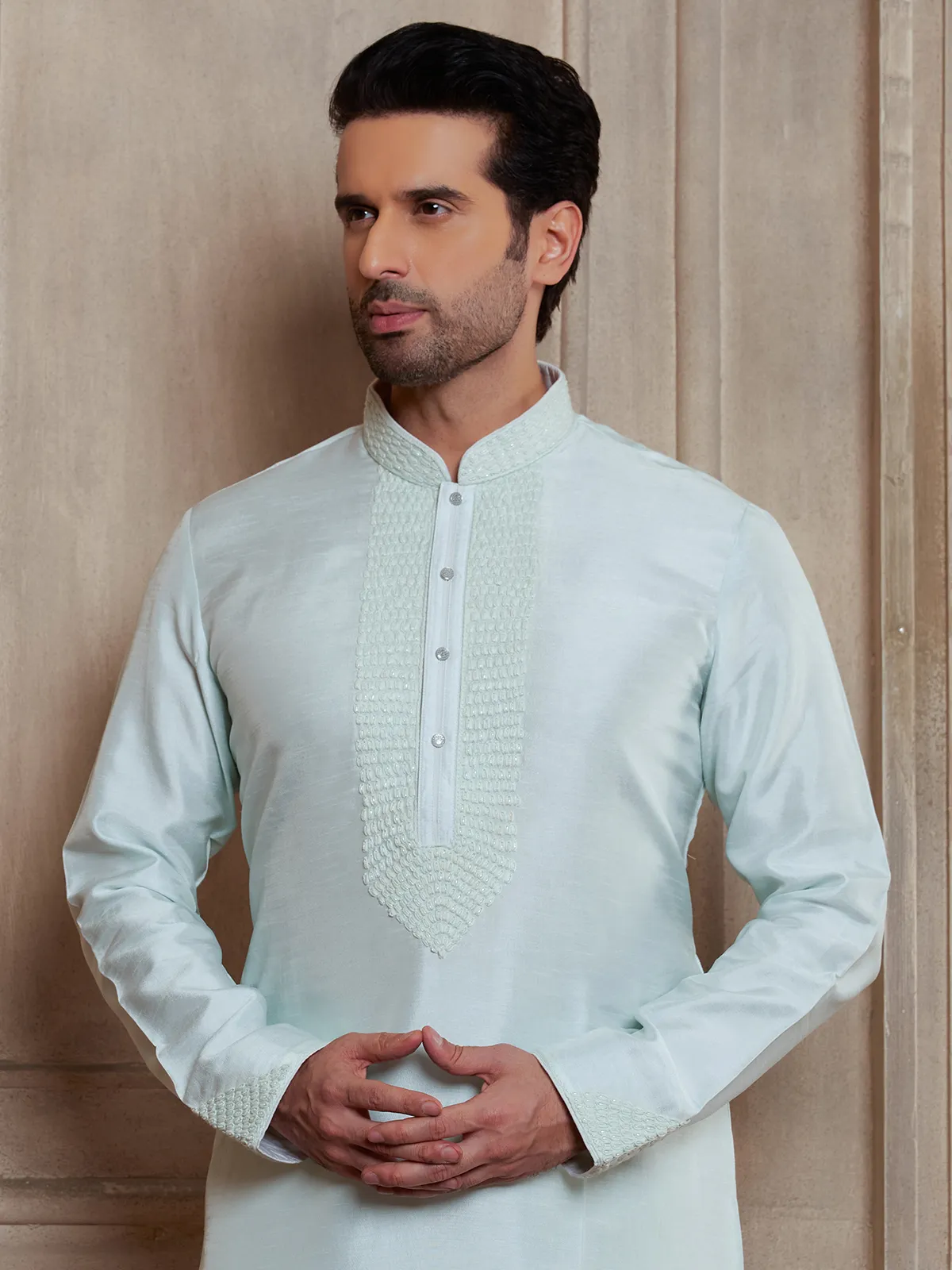 Shiny light green raw silk  Men Kurta pajama