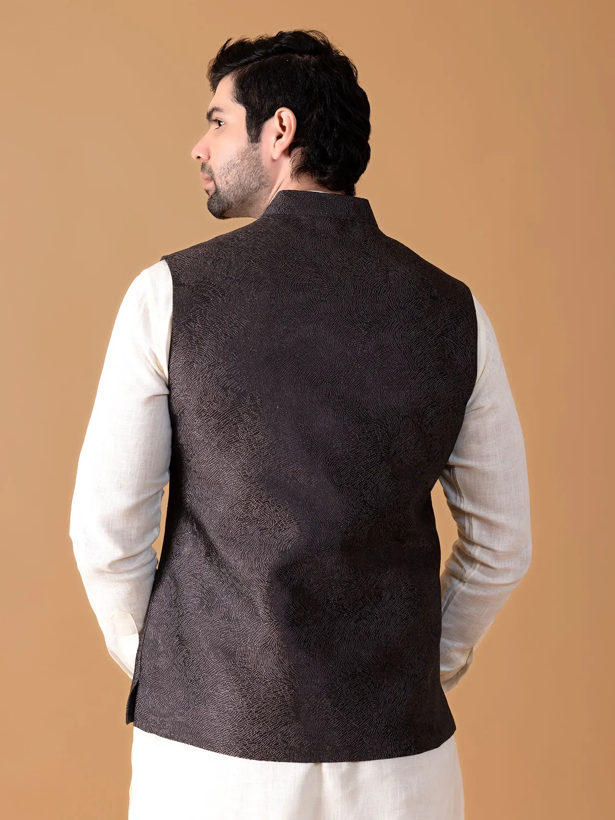 Silk black textured waistcoat
