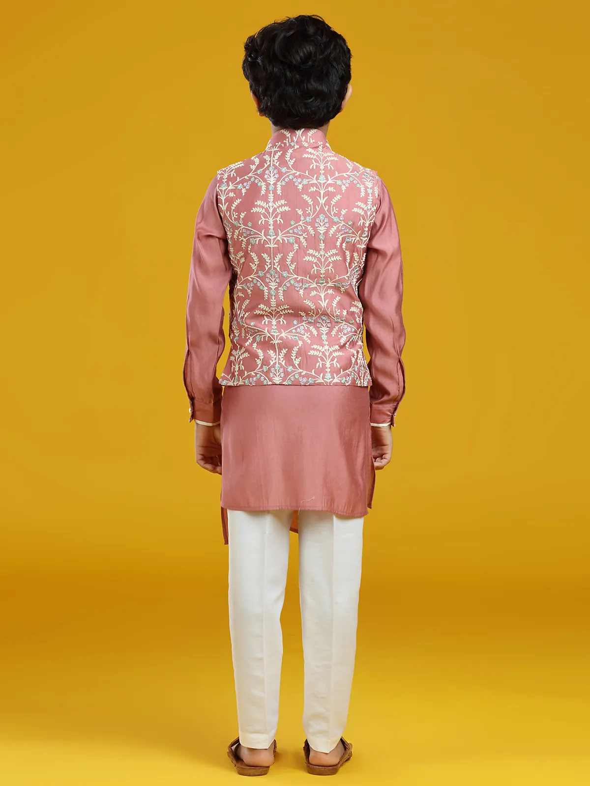 Silk coral pink wedding wear waistcoat set
