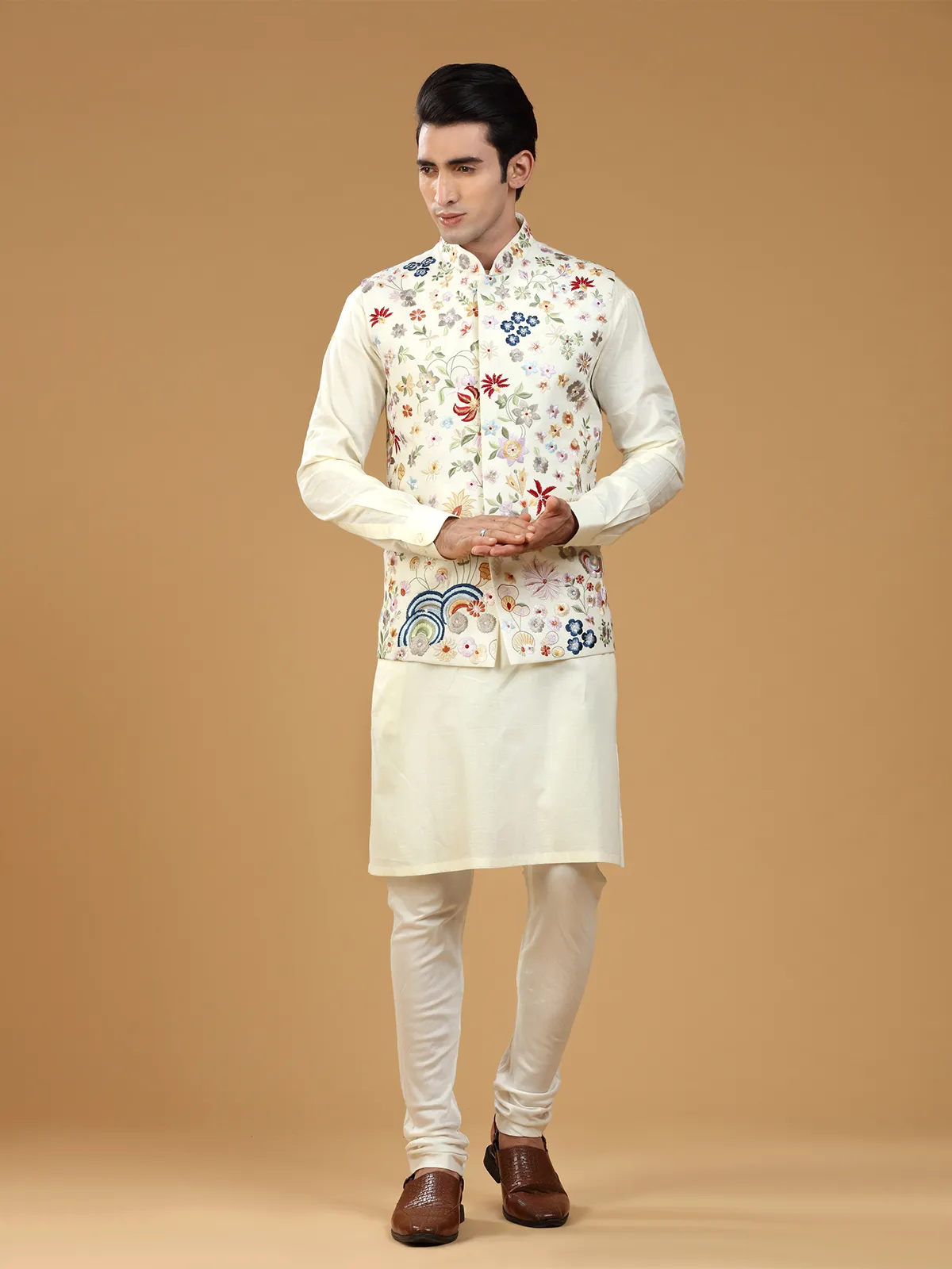 Silk cream wedding waistcoat set