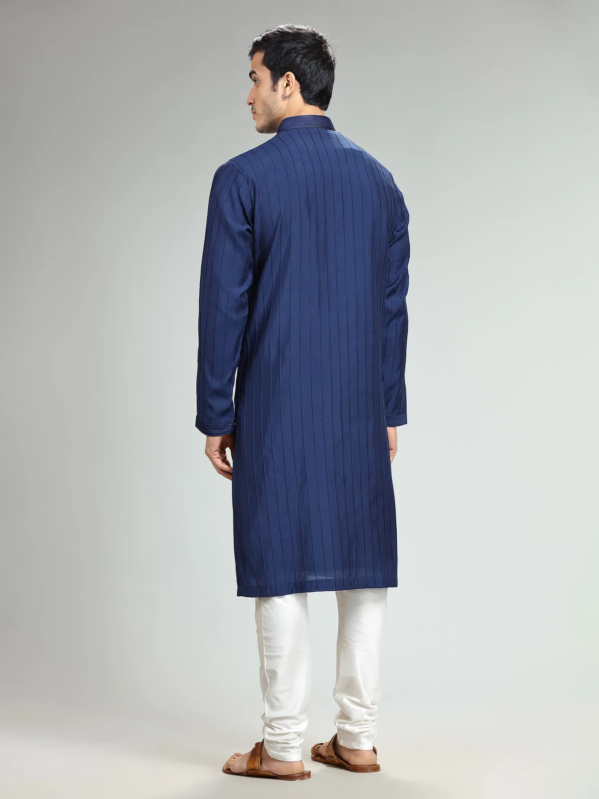 Silk dark blue kurta suit for festive