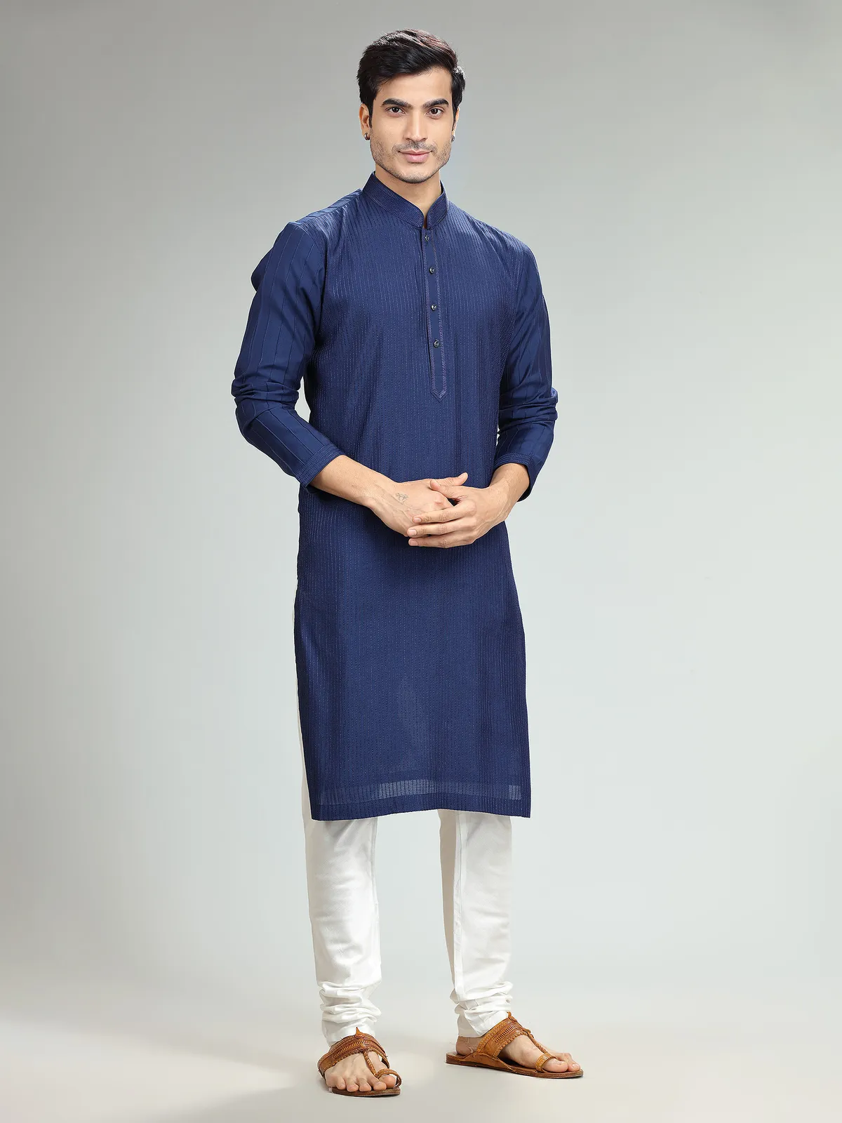 Silk dark blue kurta suit for festive