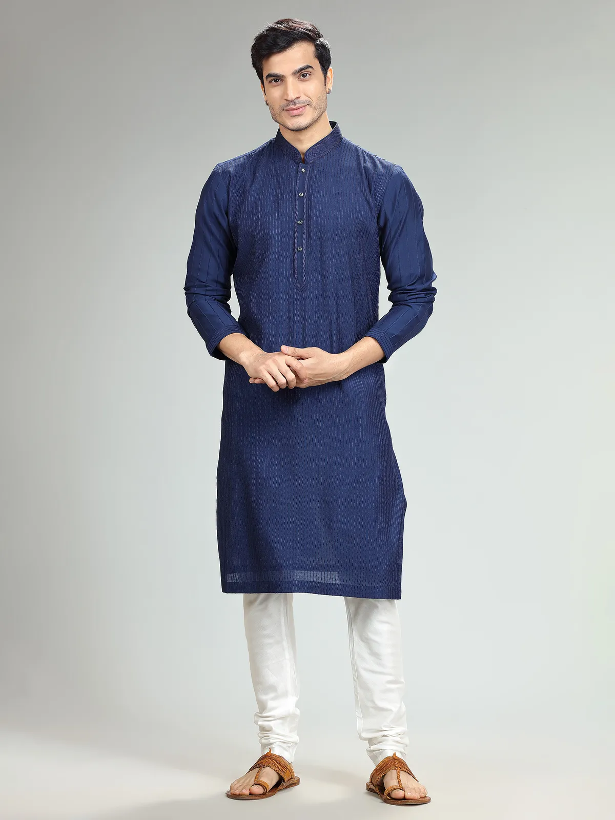 Silk dark blue kurta suit for festive