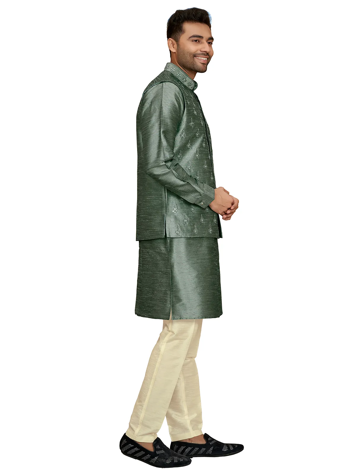 Silk dark green waistcoat set