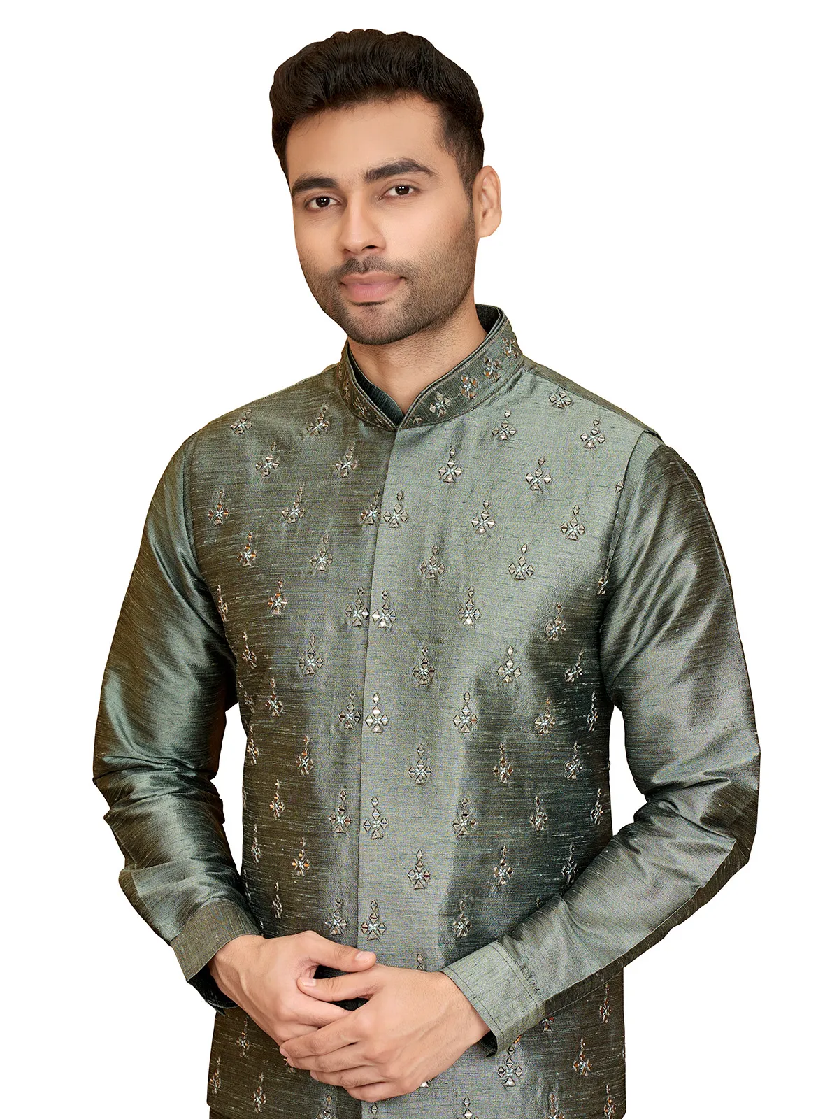 Silk dark green waistcoat set