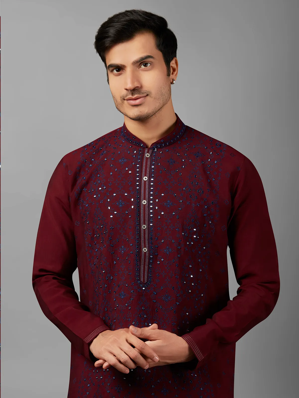 Silk embroidery maroon  Men Kurta pajama