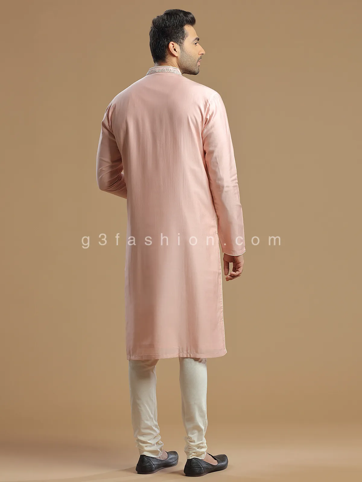 Silk festive kurta suit in powder pink color