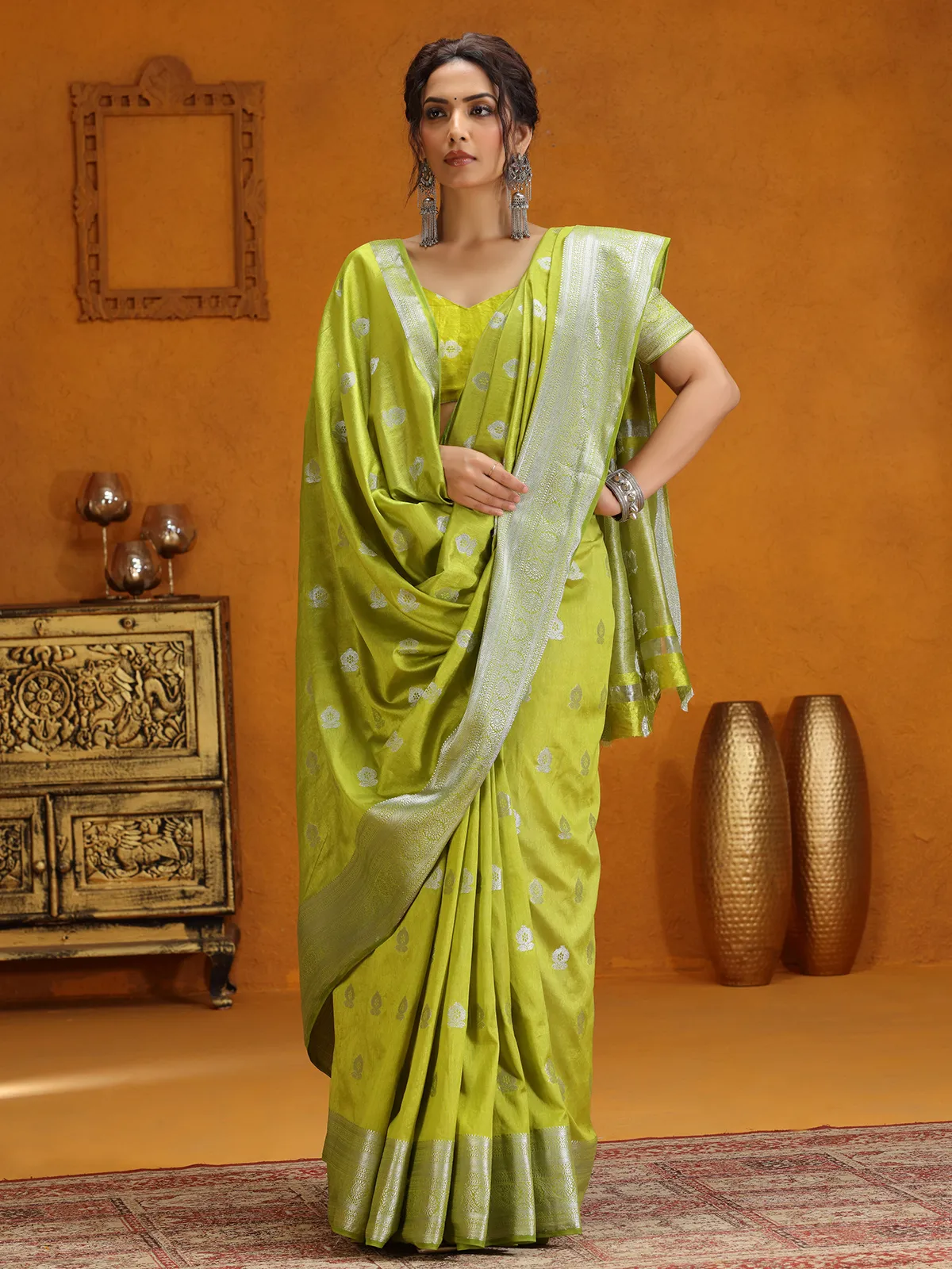 Silk festive wear lime green saree