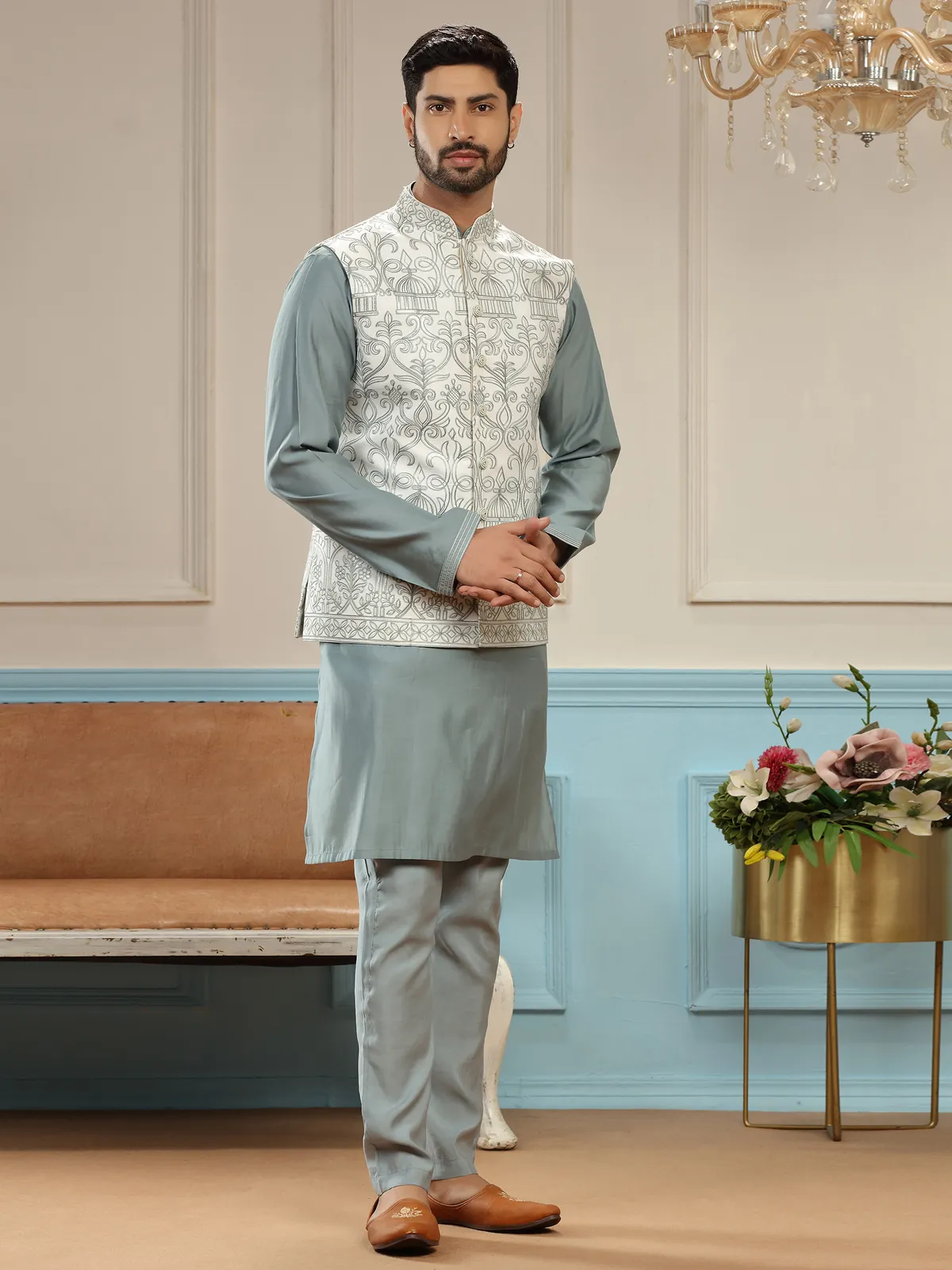 Silk grey wedding waistcoat set