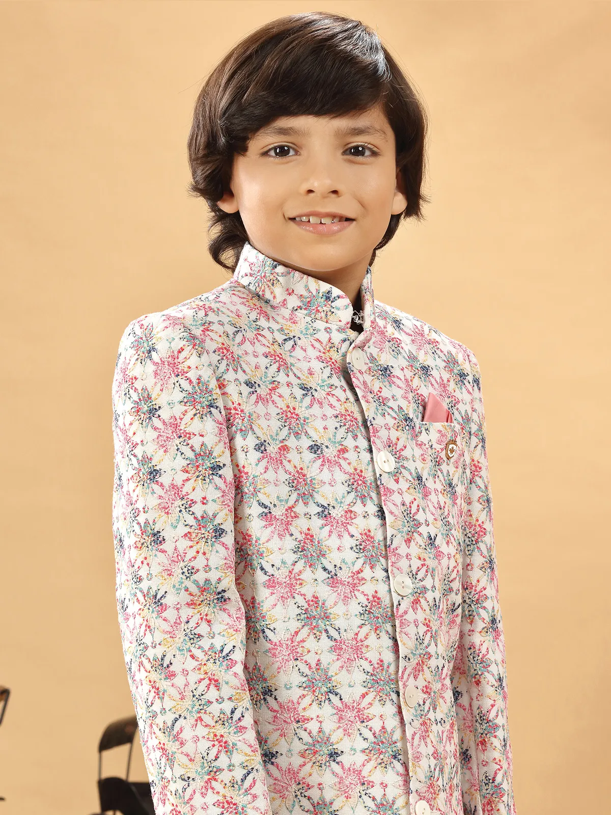 Silk indowestern for boys in cream