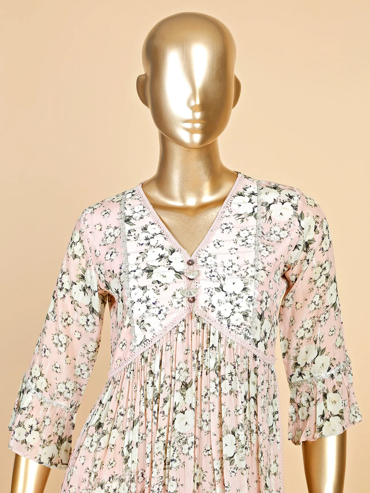 Silk light pink printed sharara suit