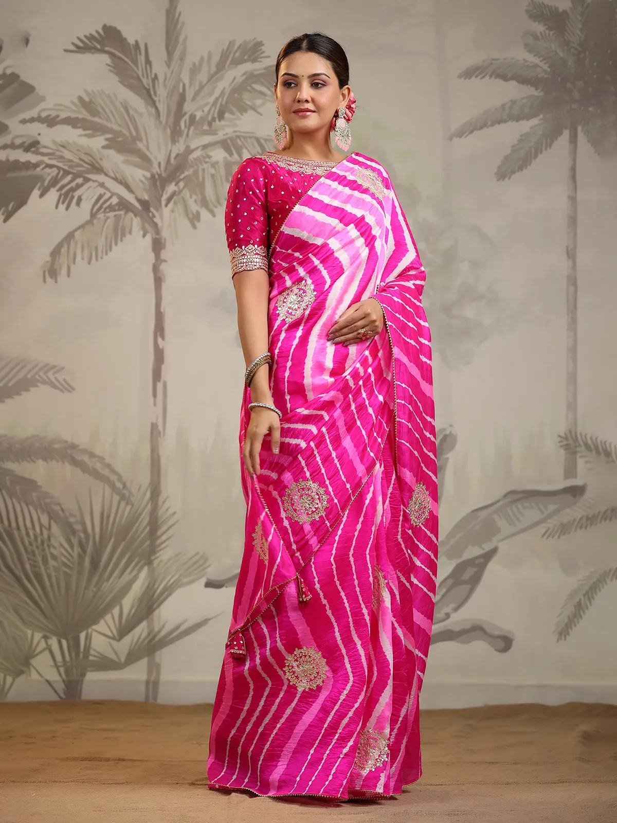 Silk magenta saree with zari work