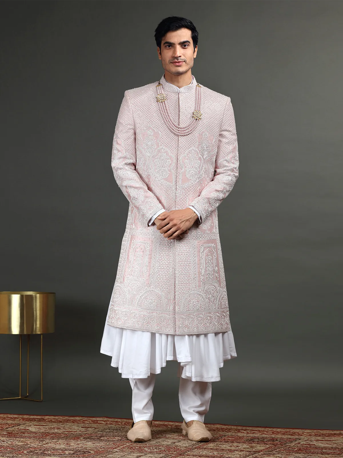 Silk mauve pink groom sherwani
