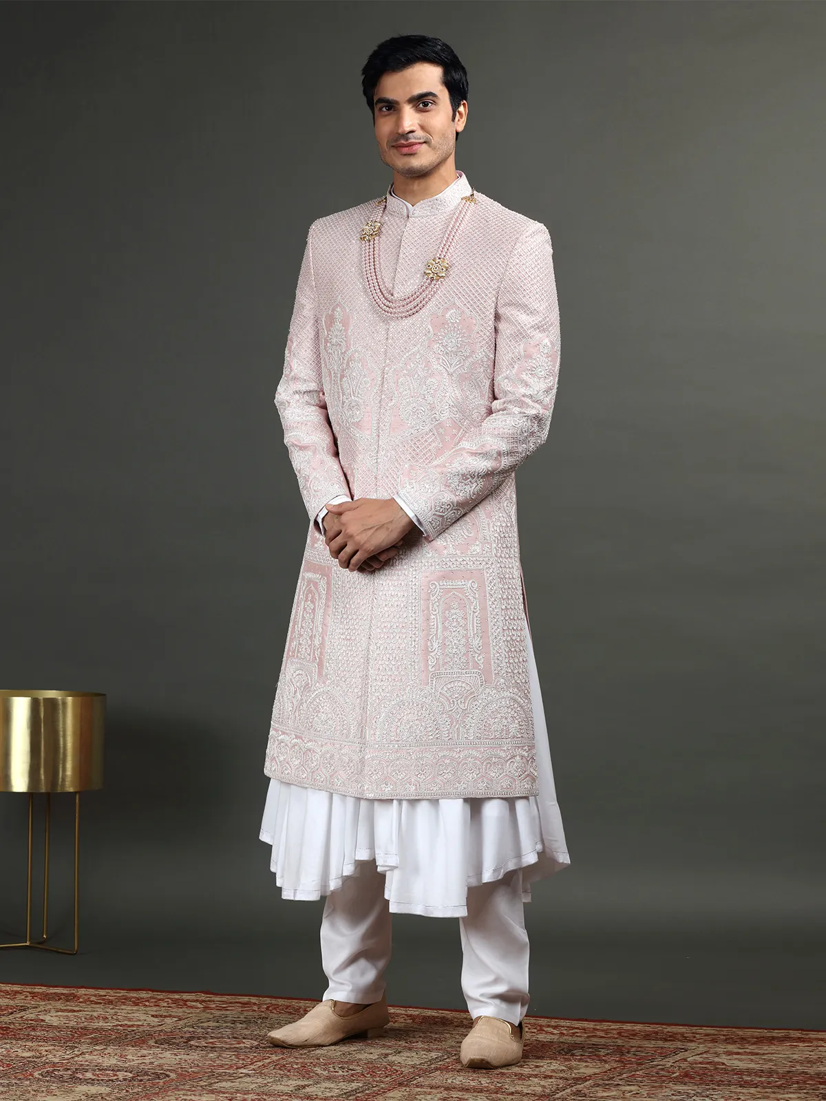 Silk mauve pink groom sherwani