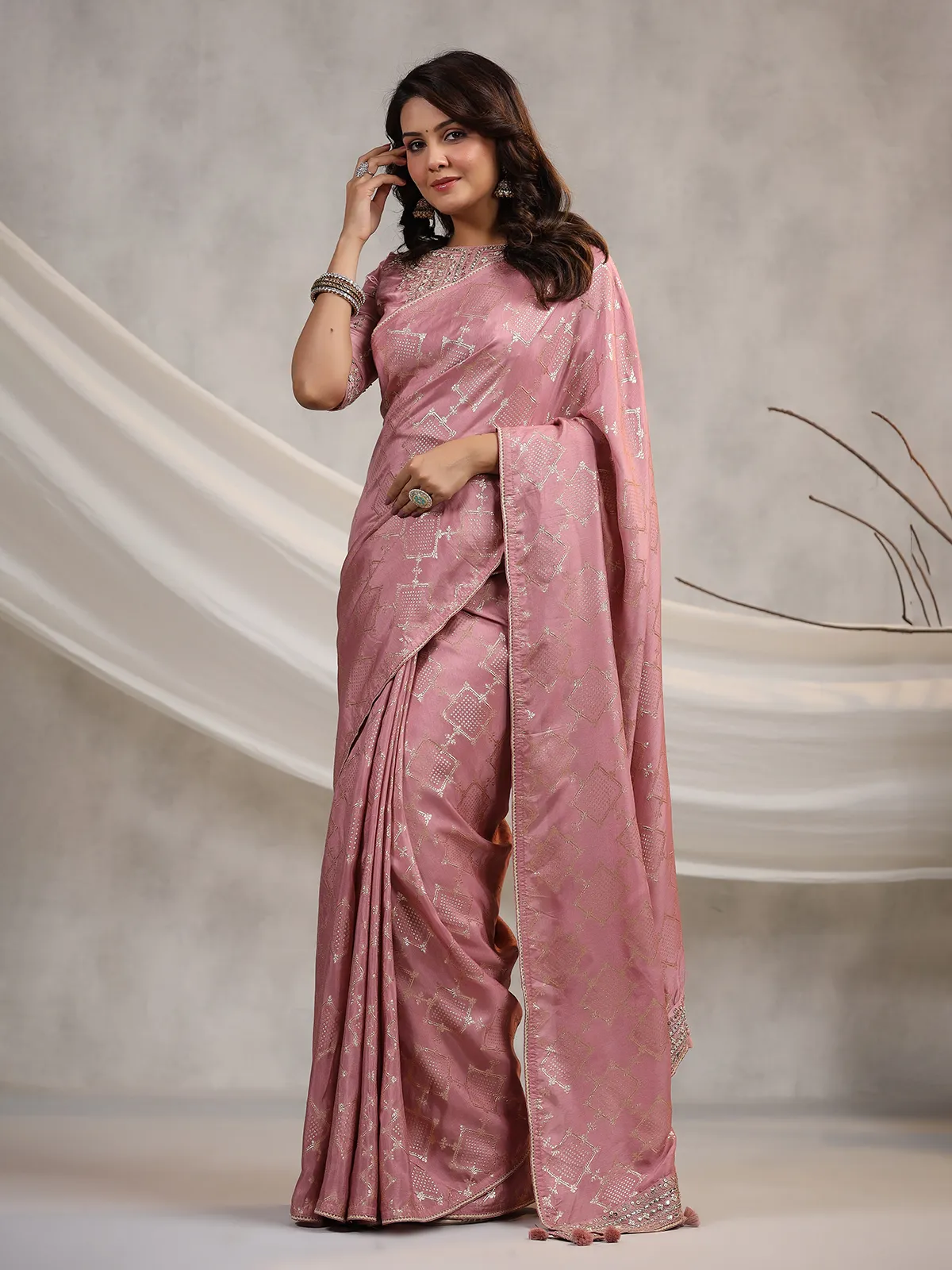 Silk mauve pink saree for wedding