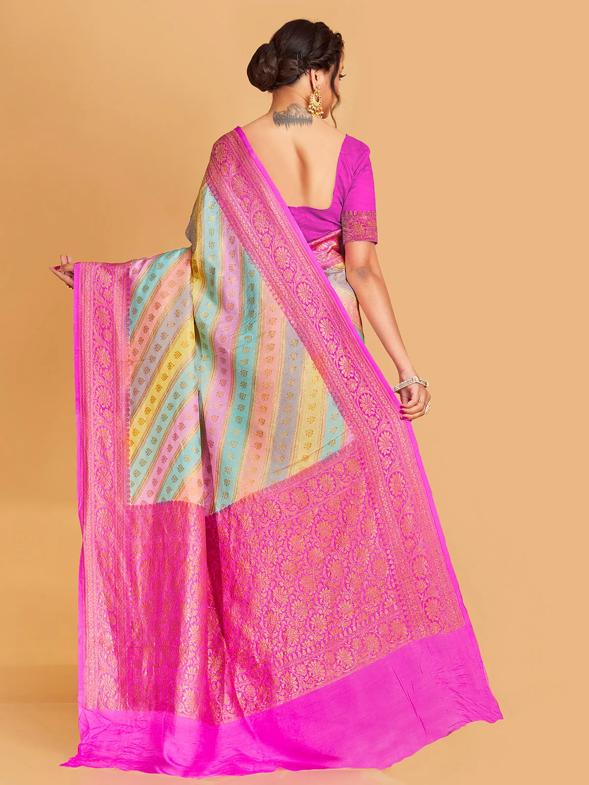 Silk multi color zari weaving saree