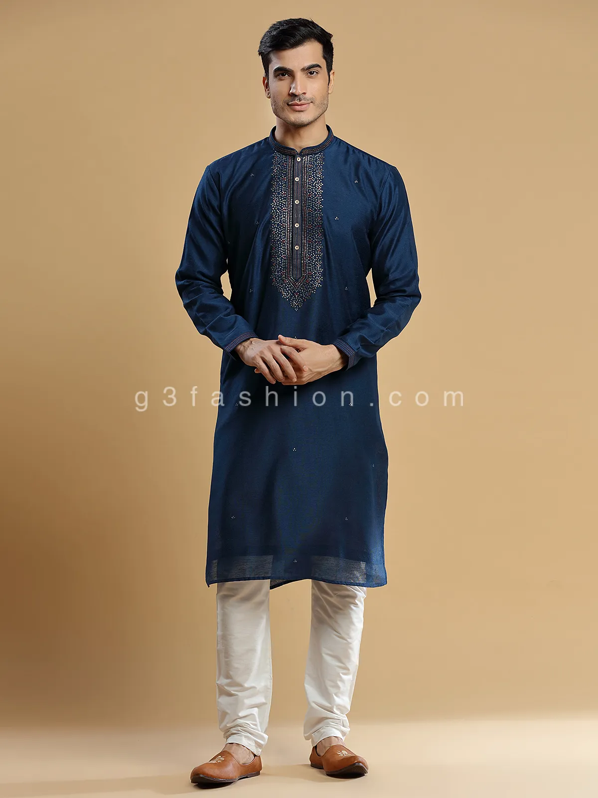 Silk navy kurta suit for festive