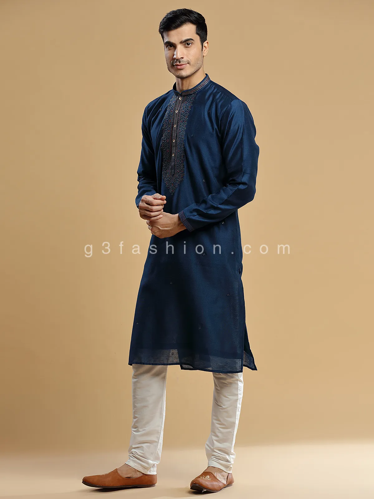 Silk navy  Men Kurta pajama for festive