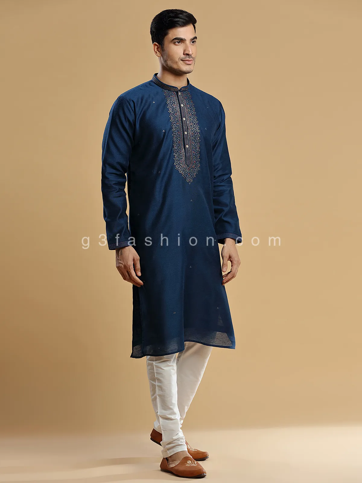 Silk navy kurta suit for festive