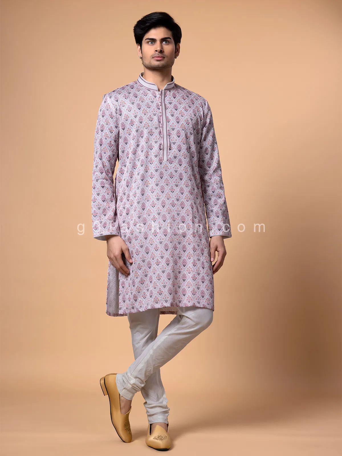 Silk peach festive wear kurta suit