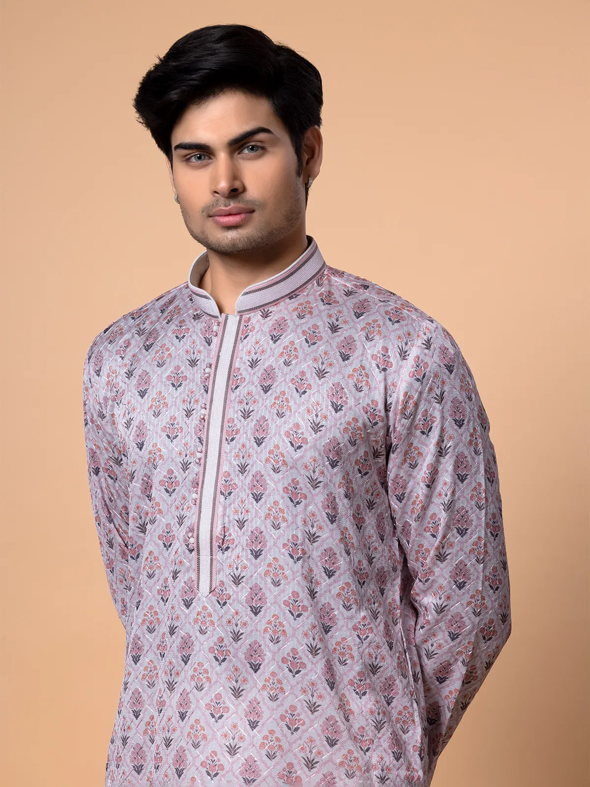 Silk peach festive wear kurta suit