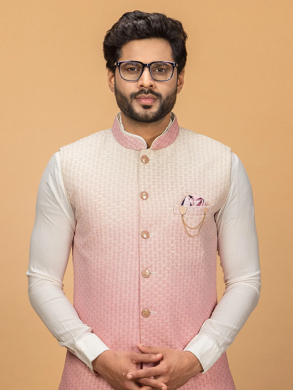 Silk pink shaded waistcoat set