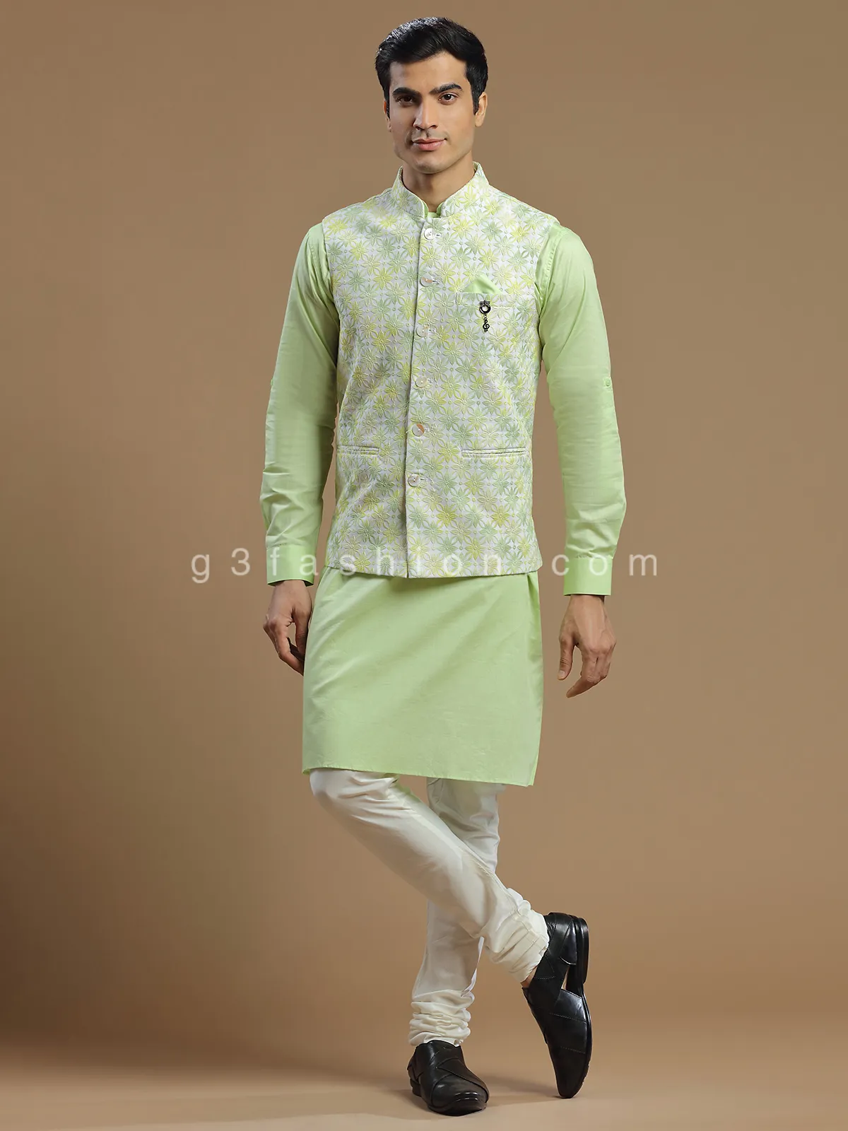 Silk pista green wedding waistcoat set for men