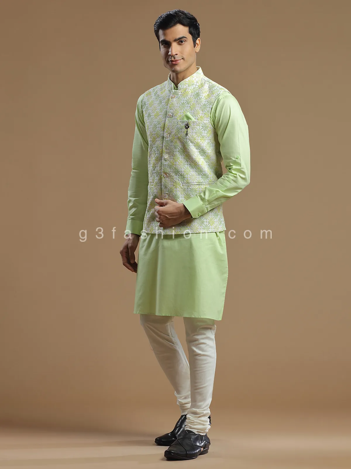 Silk pista green wedding waistcoat set for men