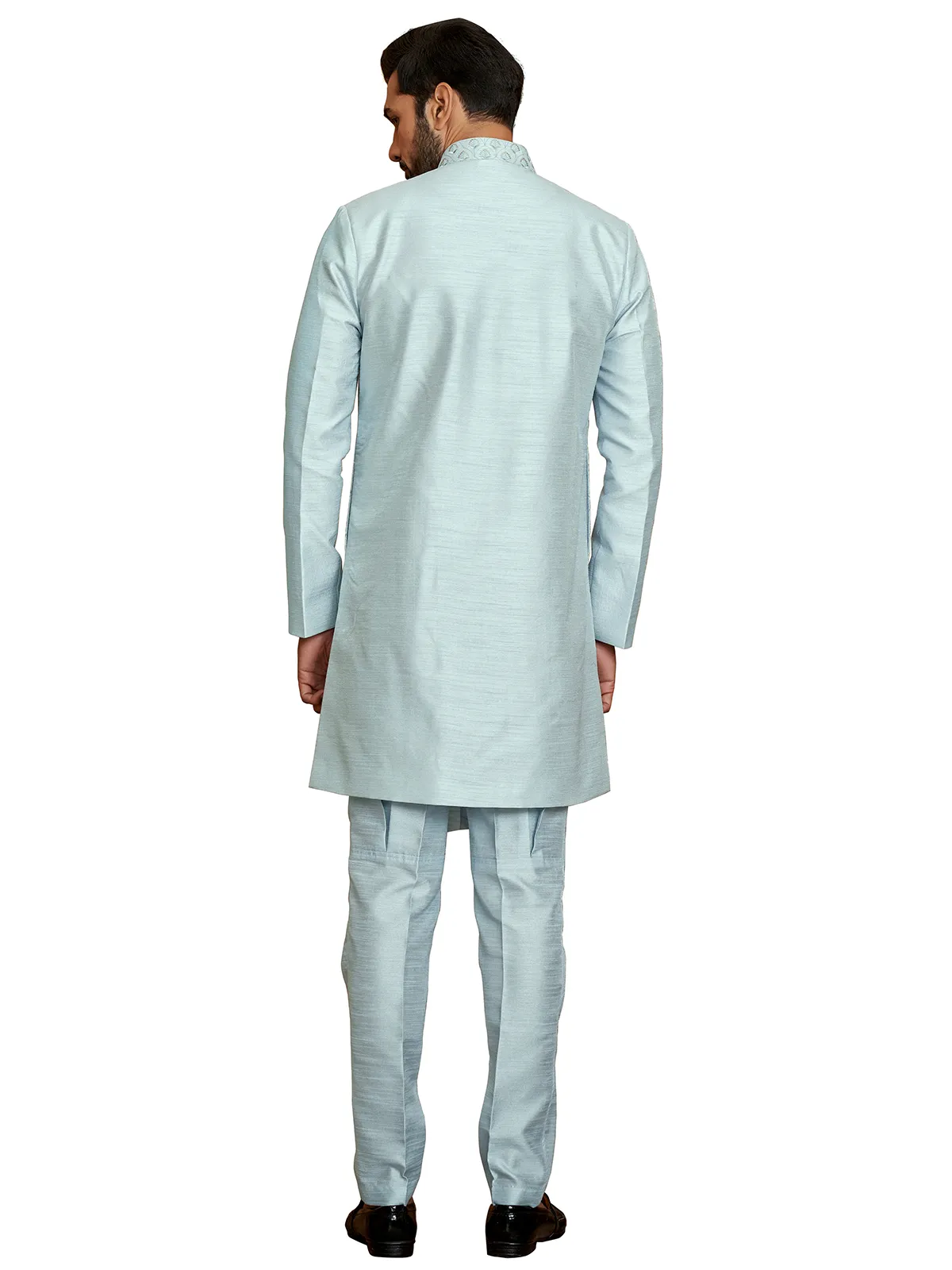 Silk powder blue wedding wear indowestern