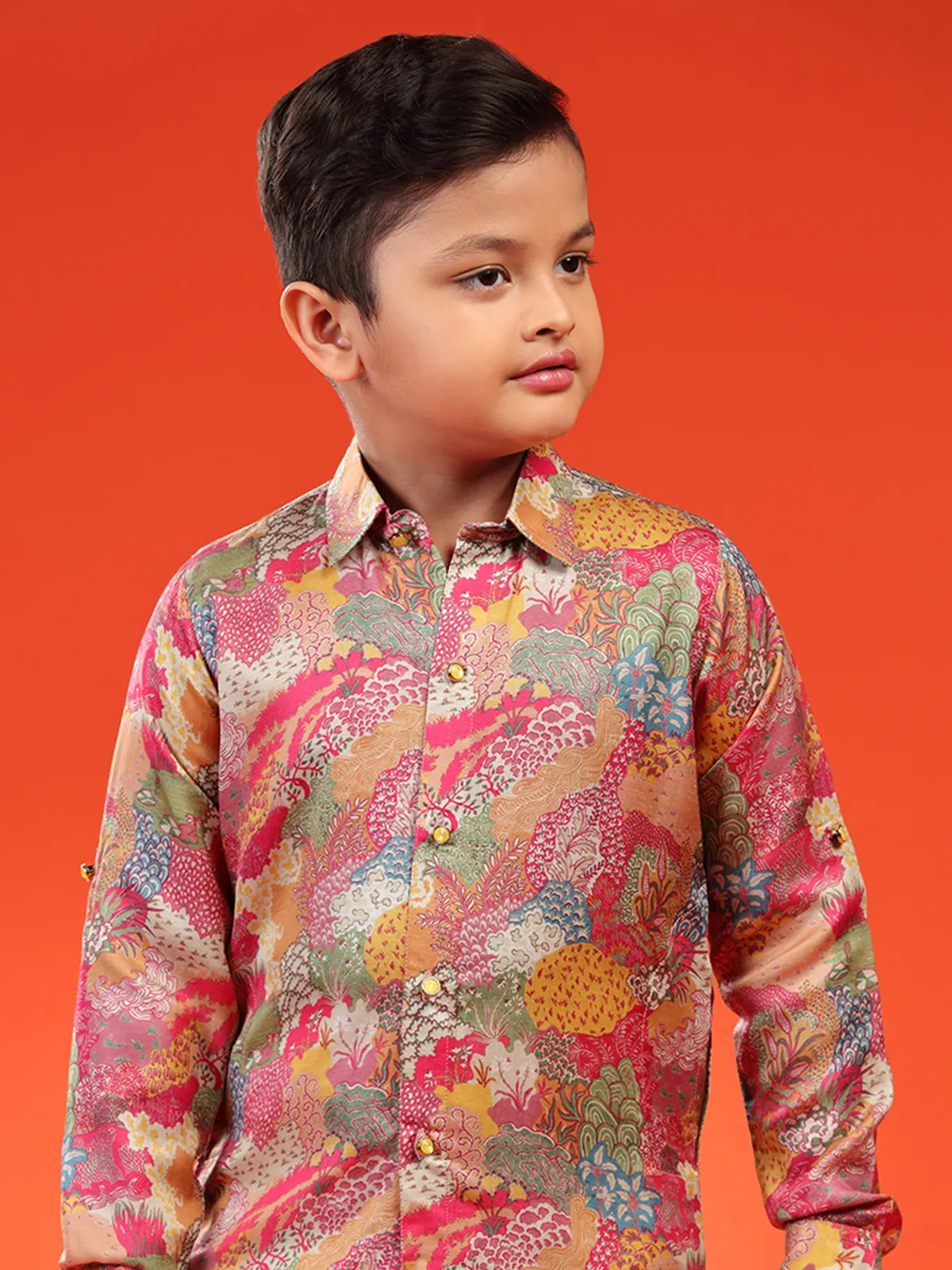 Silk printed kurta suit in multi color