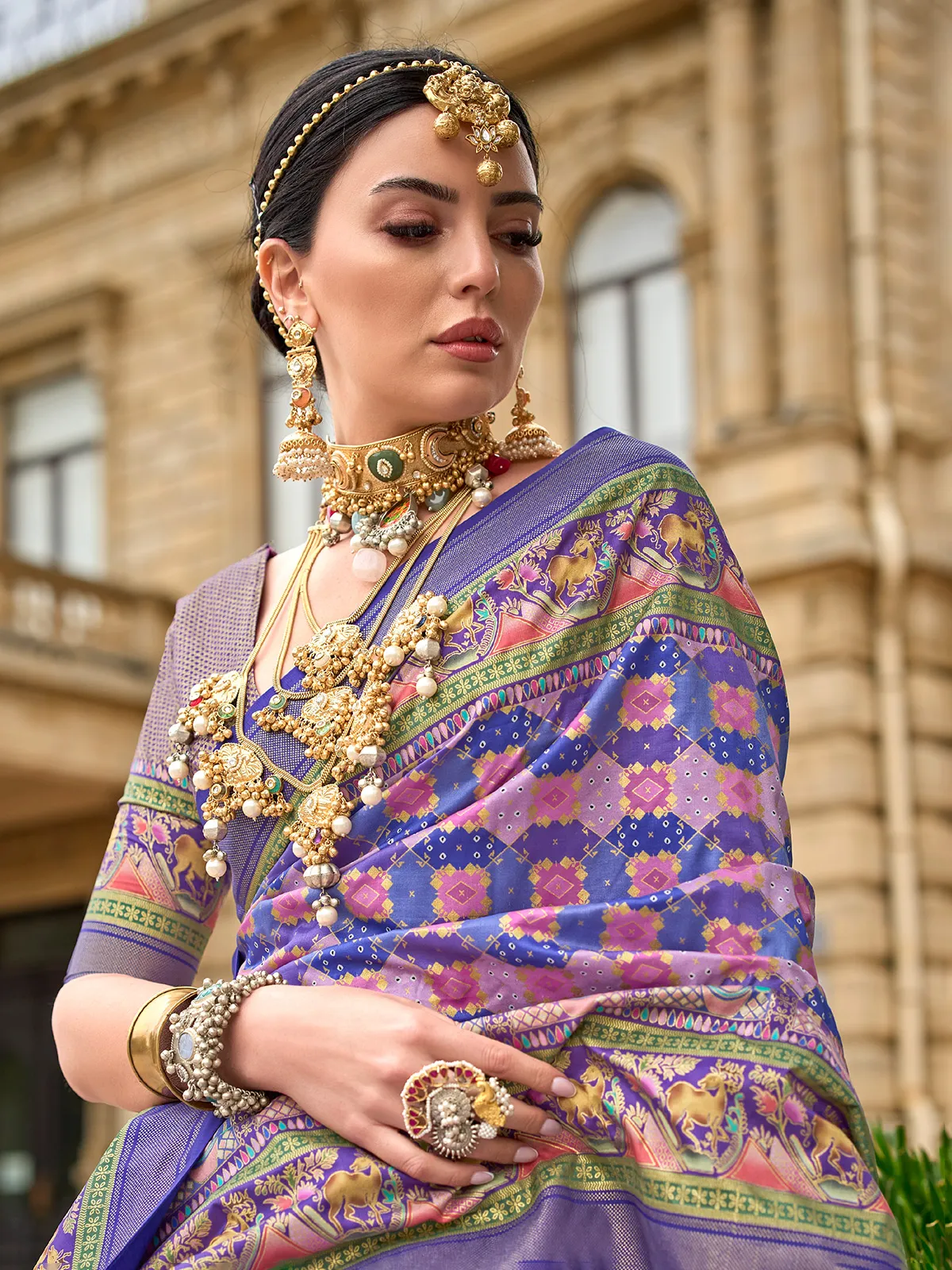 Silk printed lilac purple saree