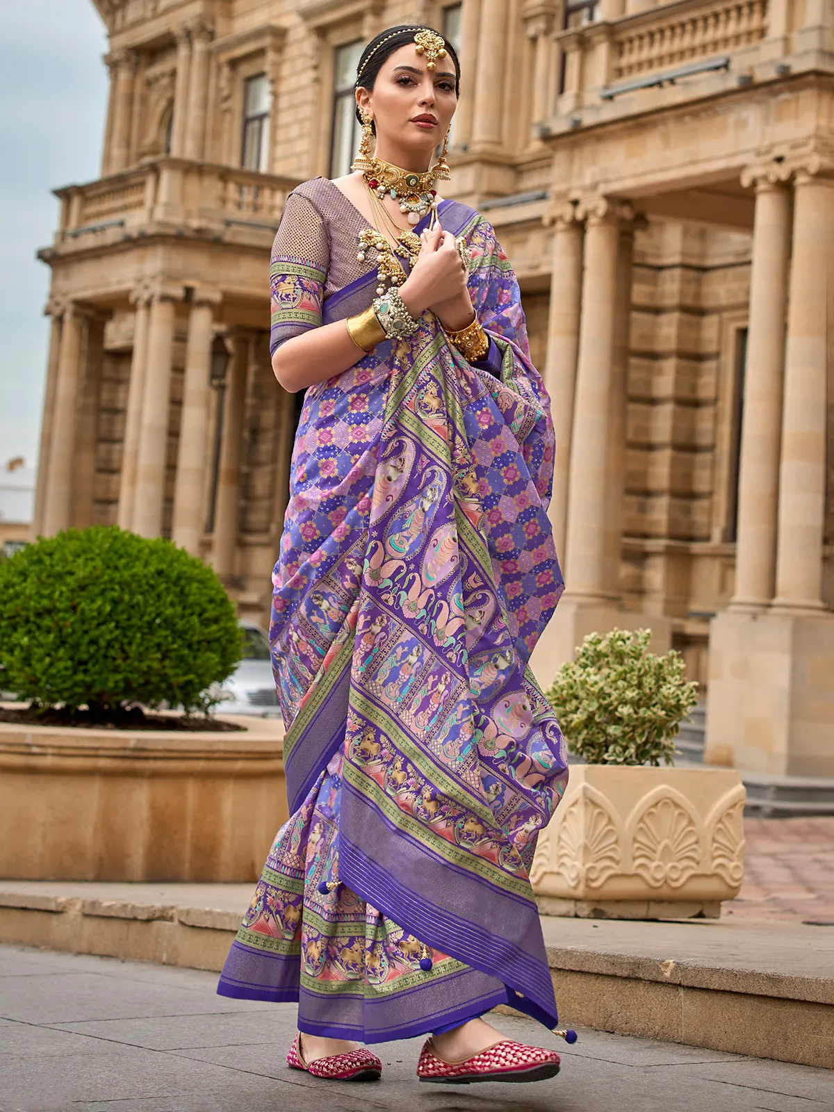 Silk printed lilac purple saree