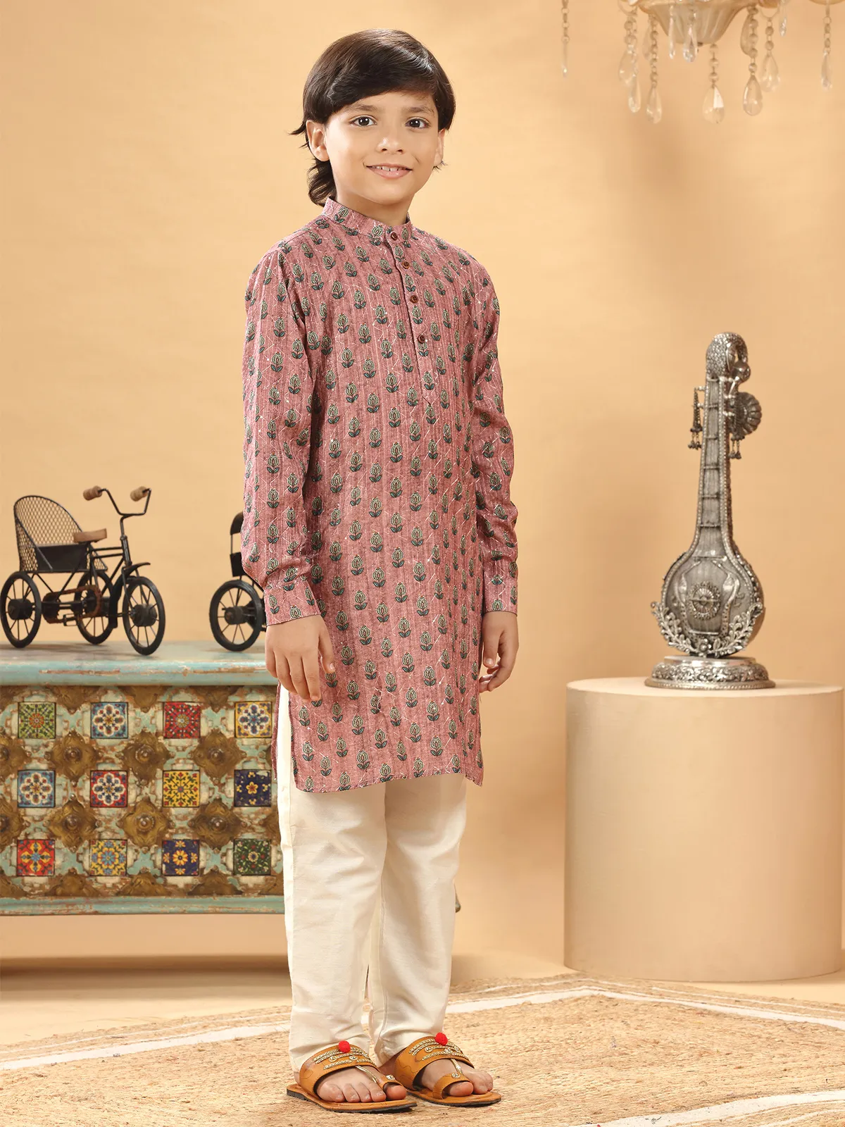 Silk printed onion pink kurta suit