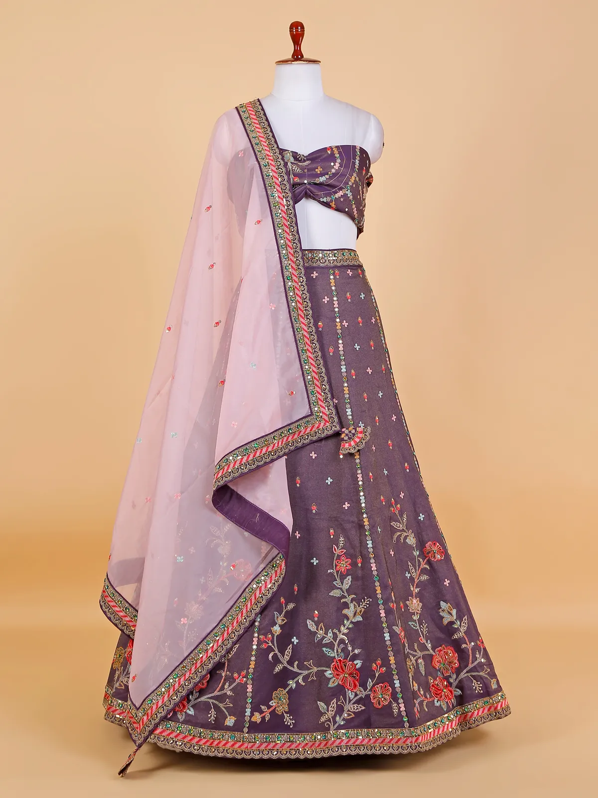 Silk purple unstitched wedding lehenga choli