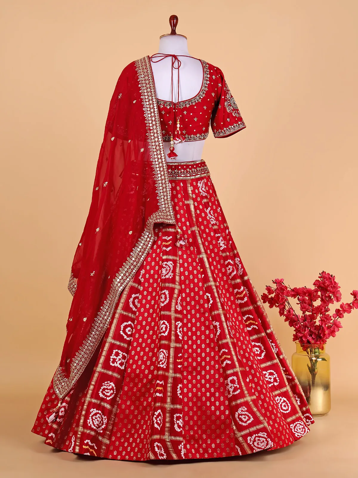 Silk red printed lehenga choli