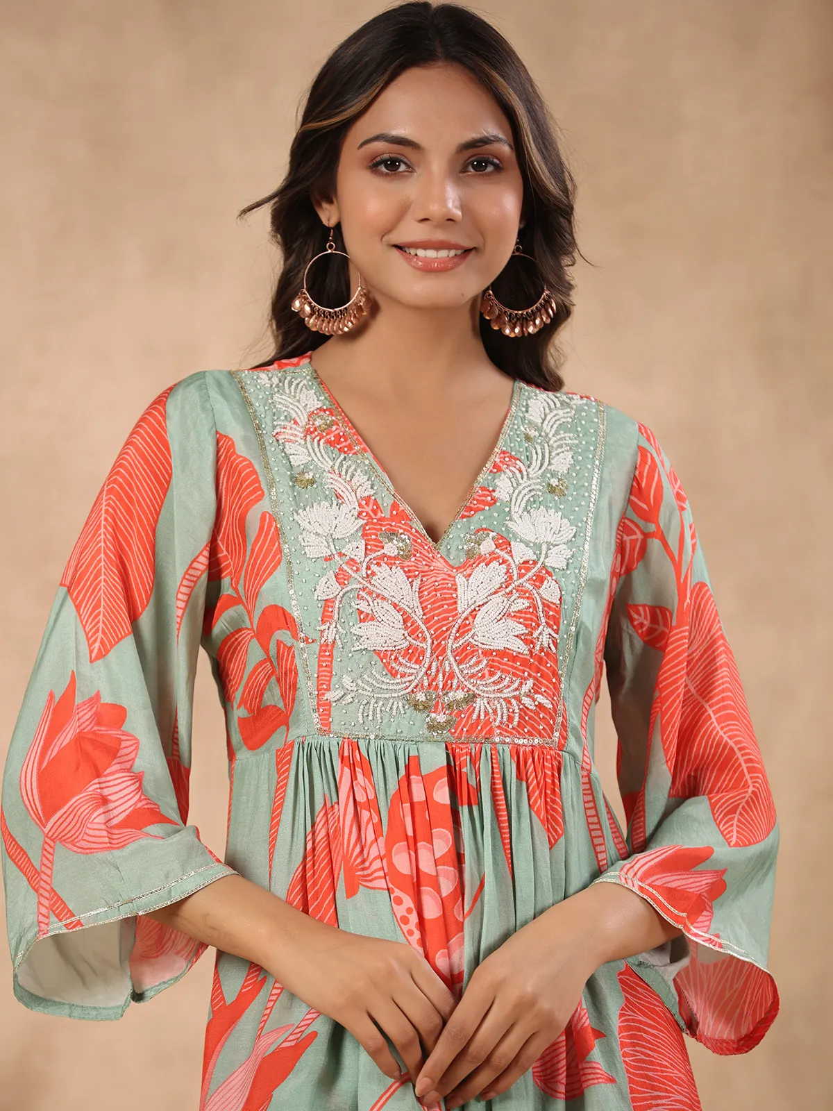 Silk sage green printed palazzo set