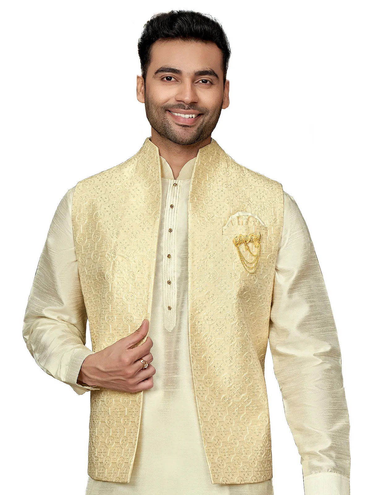 Silk waistcoat set in cream for wedding