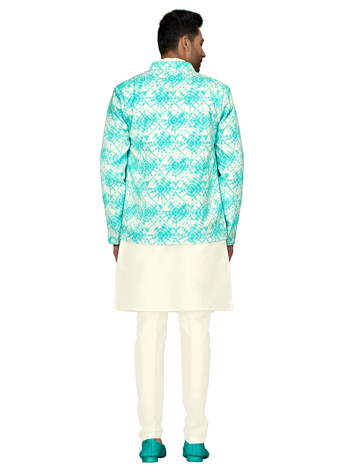 Silk wedding look aqua and cream indowestern