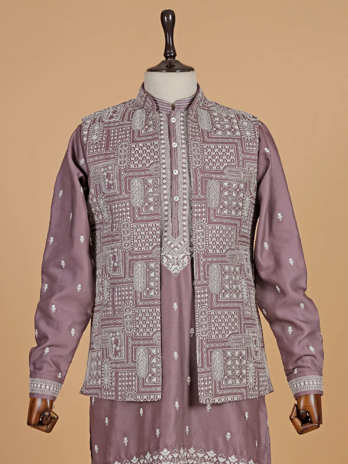Silk wedding wear waistcoat set in Onion pink