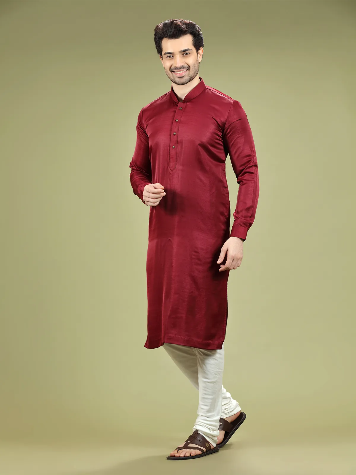 Simple maroon plain silk kurta suit