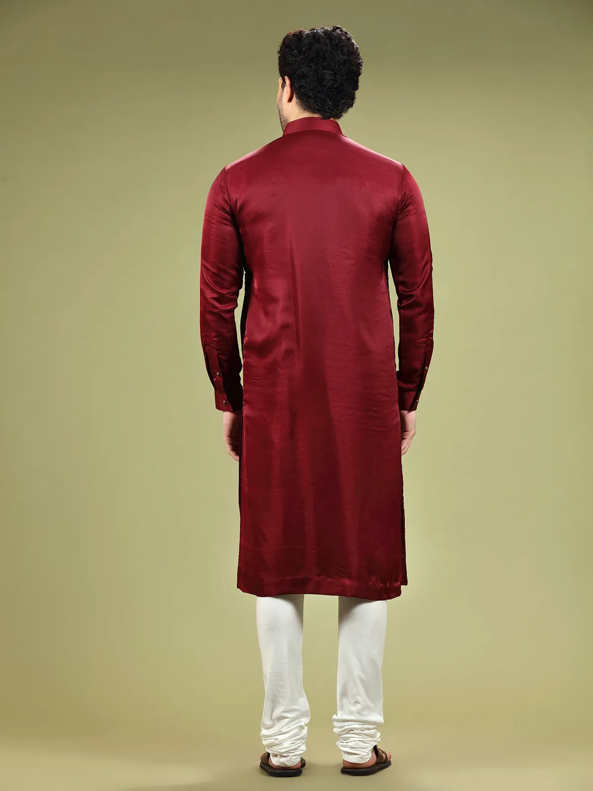 Simple maroon plain silk  Men Kurta pajama